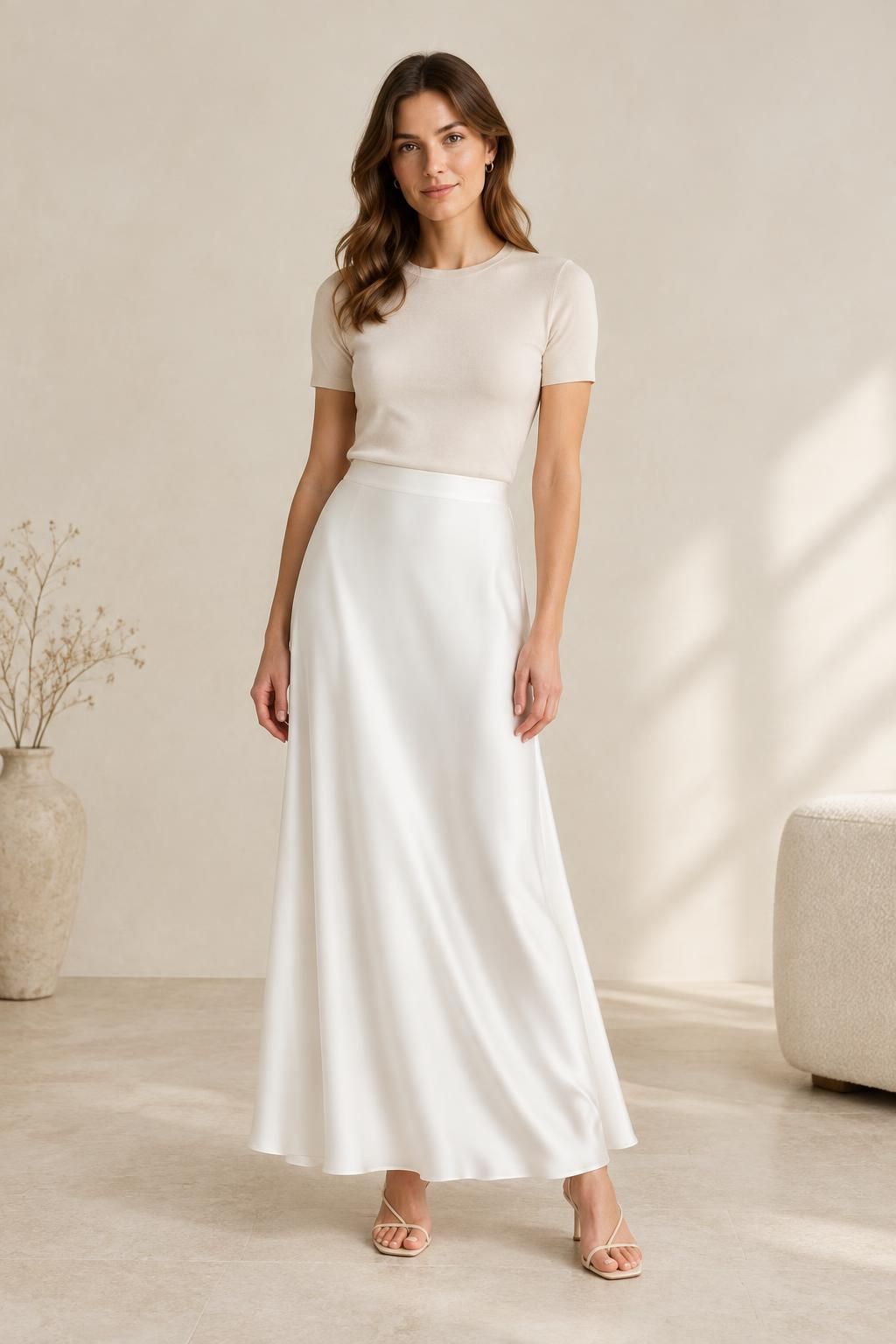The skirt inspiration using SELENE - Solid Viscose Satin with Fine Grain fabric