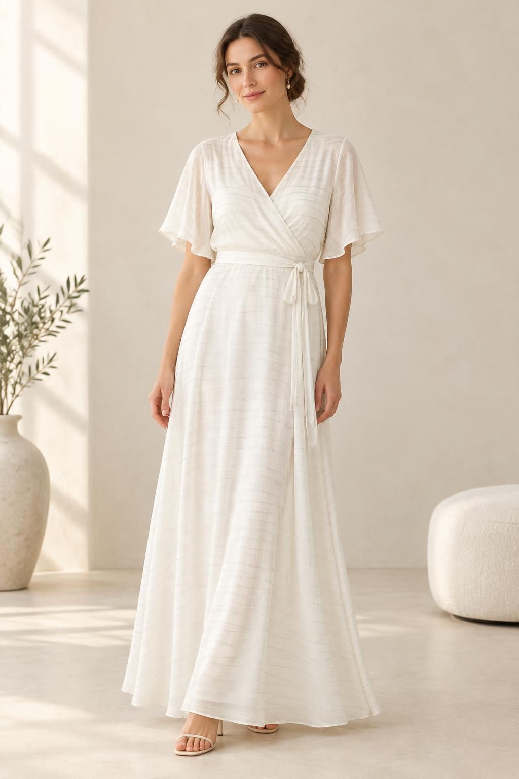 The dress inspiration using SILVA - Silva - Gaze of viscose with horizontal silver lurex threads fabric
