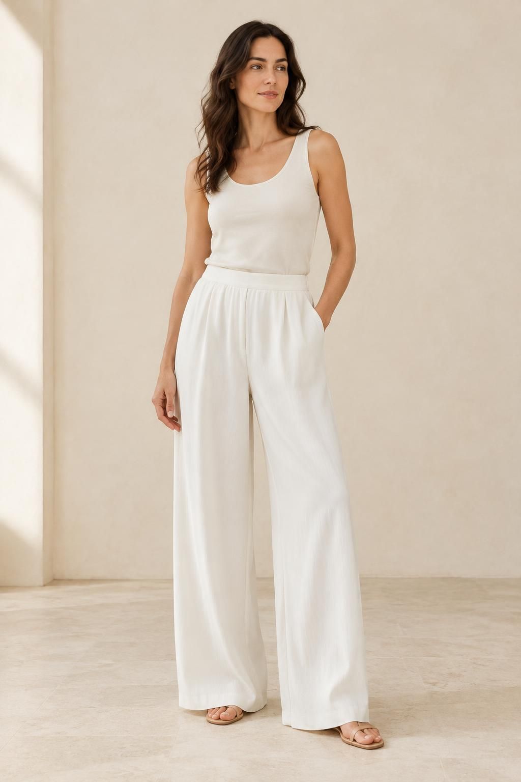 The trousers inspiration using NIVAL - Lightweight crinkled viscose fabric