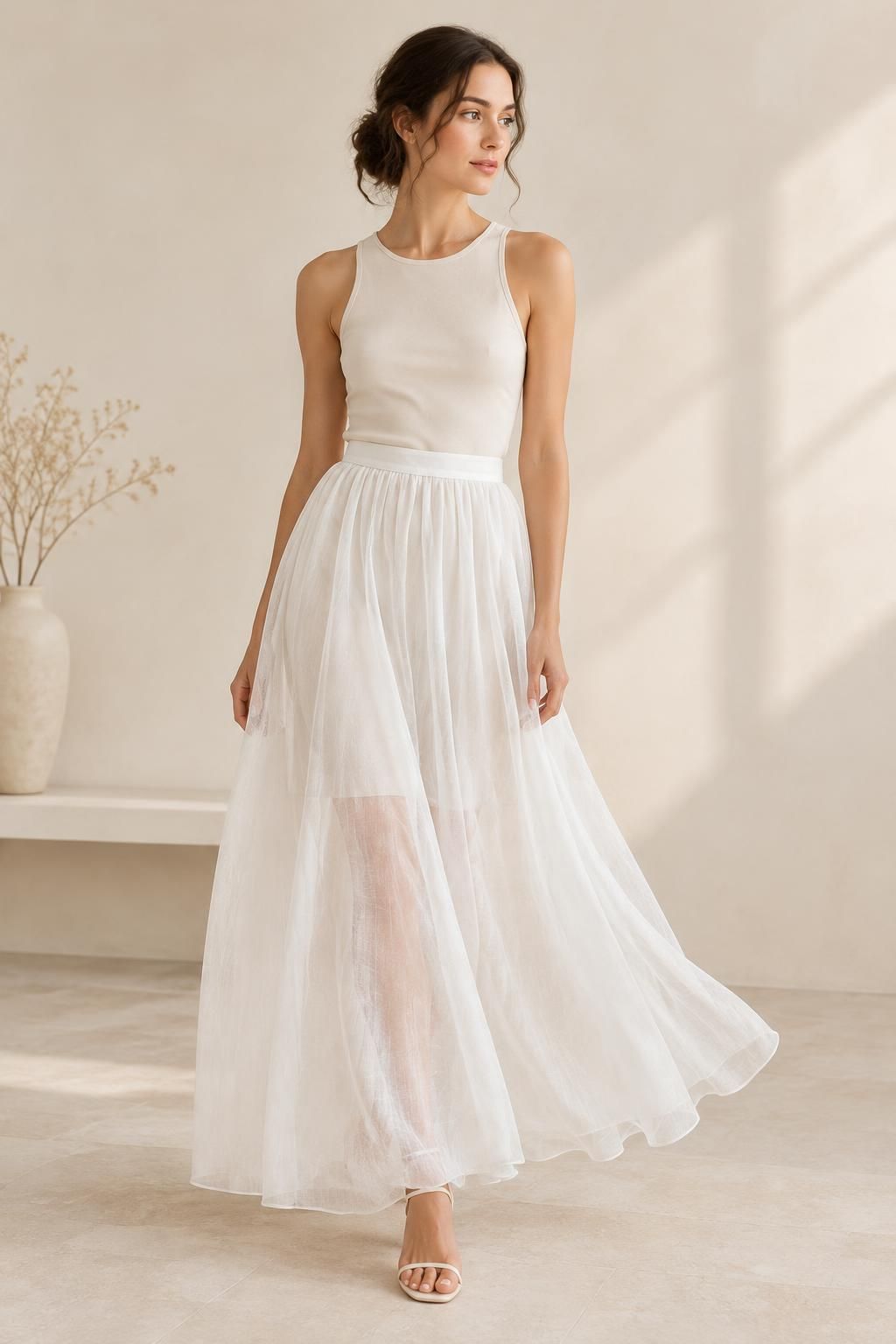 Inspiration La jupe avec le tissu LUMIA - Voile de viscose flammé type organza