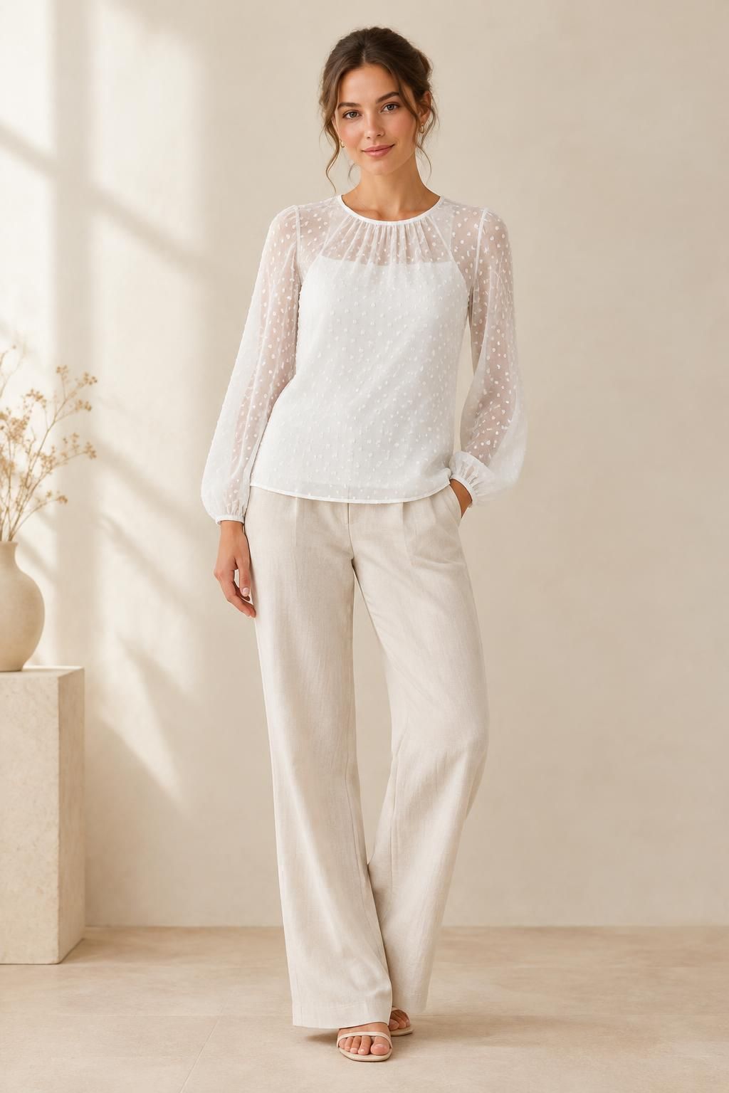Inspiration Le top avec le tissu CELESTE - Voile de polyester plumetis