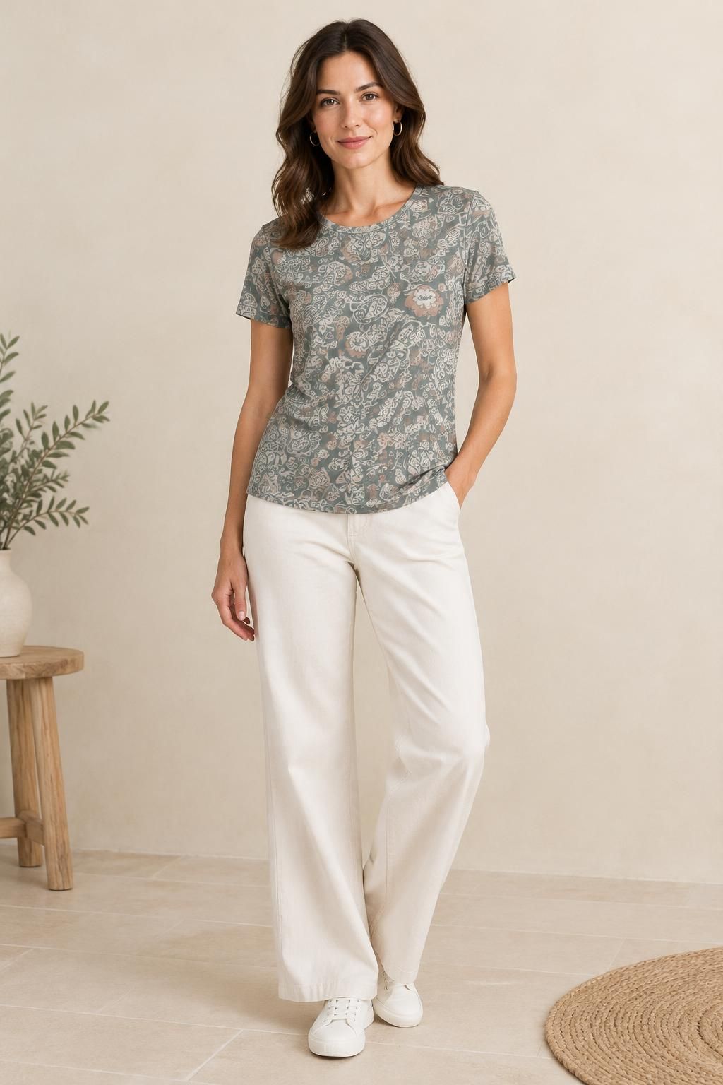 Inspiration Le top avec le tissu Jersey viscose elasthanne, motif cachemire fleuri