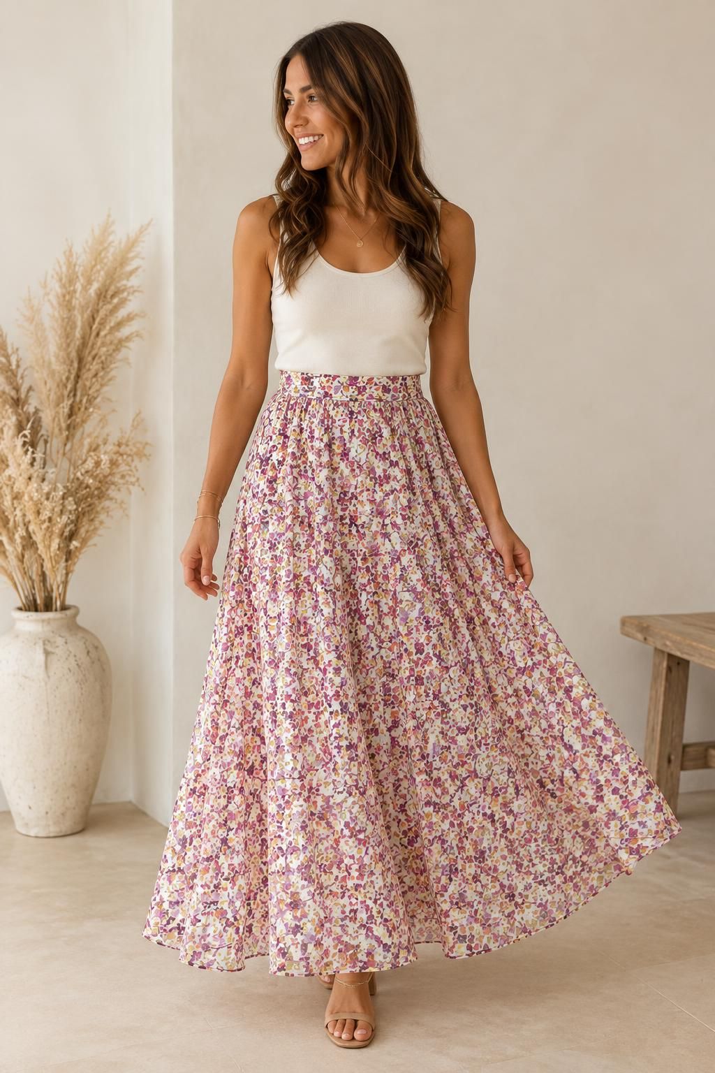 The skirt inspiration using Floral polyester voile with lurex fabric