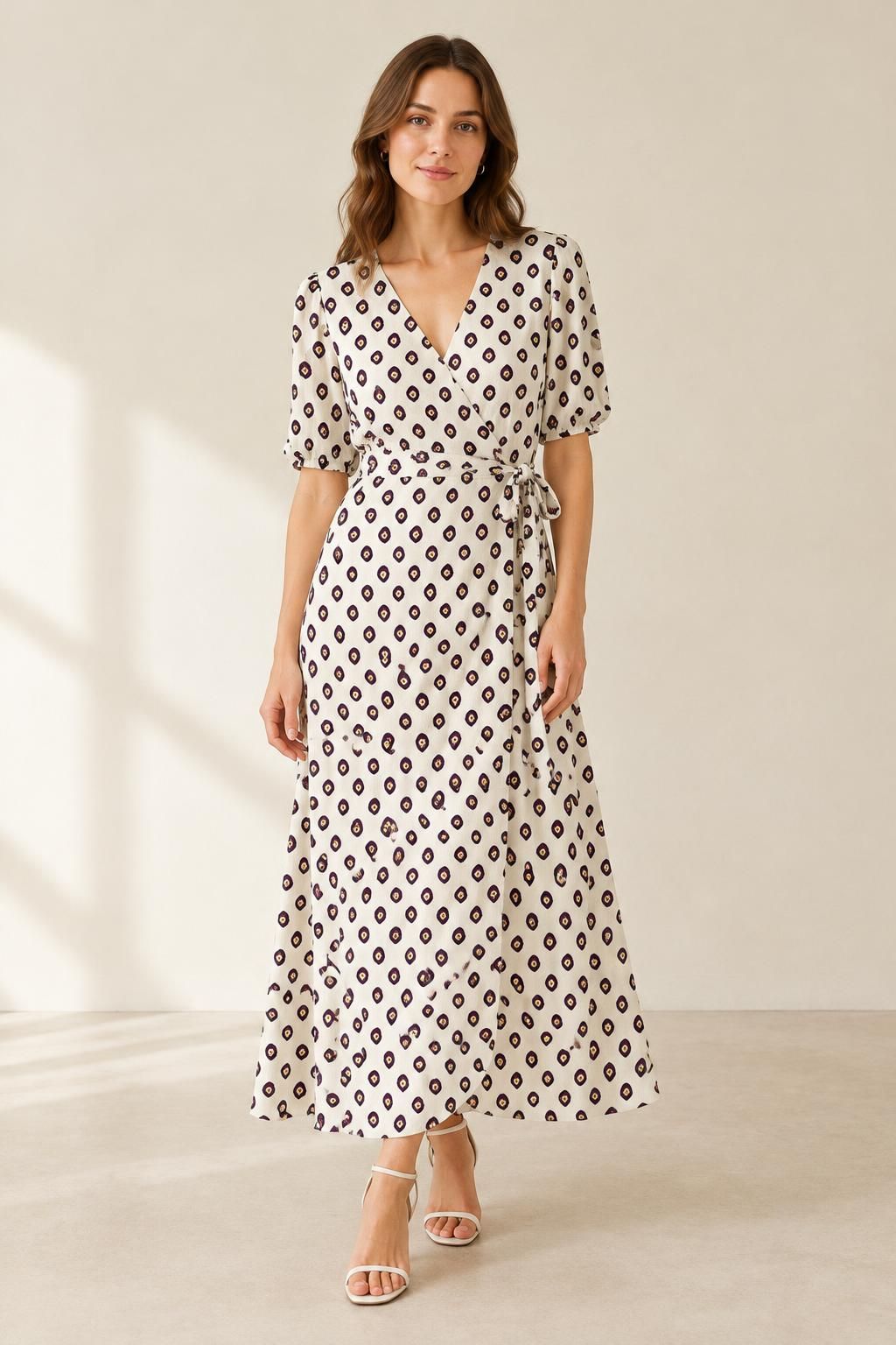 Inspiration La robe avec le tissu Crêpe de polyester, motif cachemire romantique