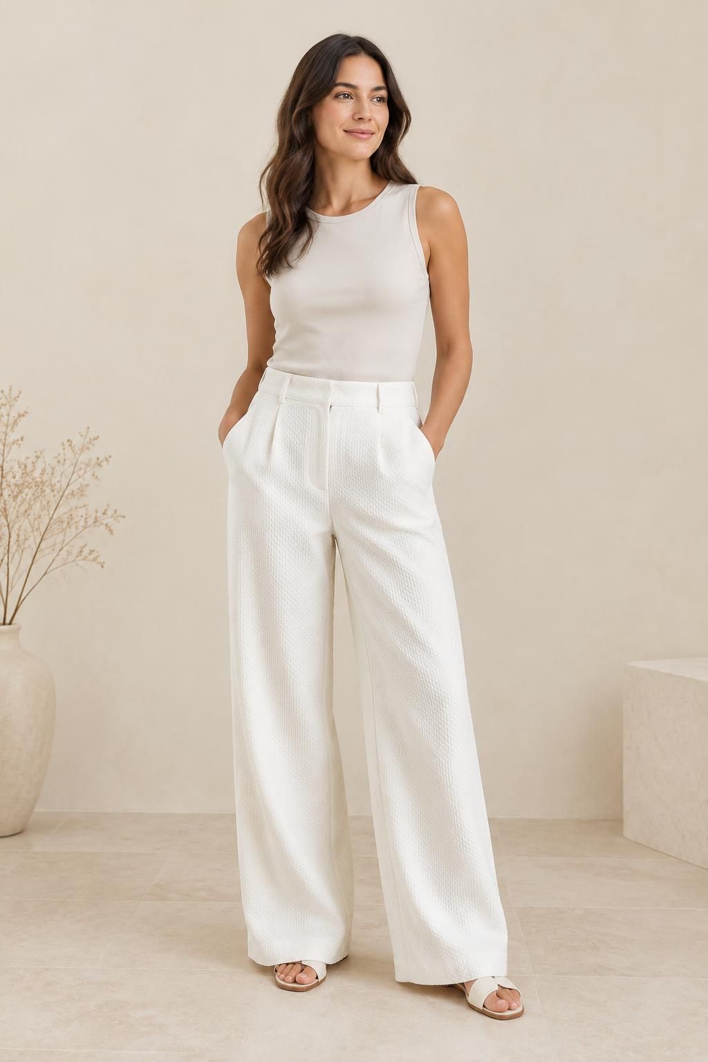 Inspiration Le pantalon avec le tissu ALSELI - Coton épais nid d’abeille
