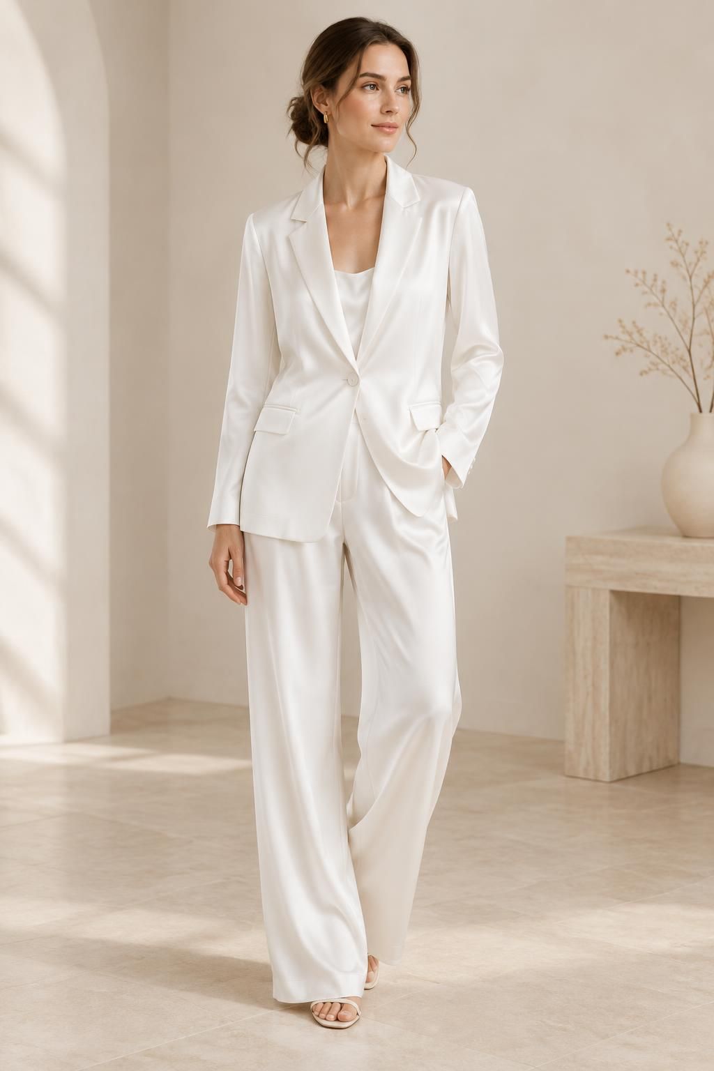 The jacket inspiration using SELENE - Solid Viscose Satin with Fine Grain fabric