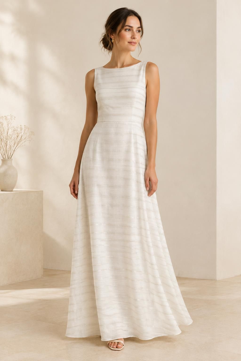 The dress inspiration using LUREA - Striped satin viscose with lurex fabric