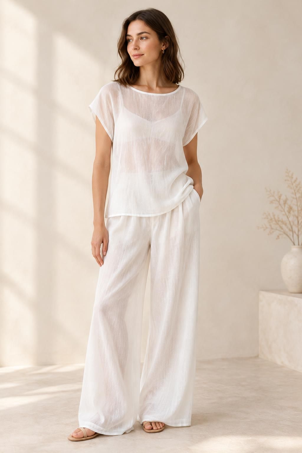 Inspiration Le top avec le tissu LUMIA - Voile de viscose flammé type organza