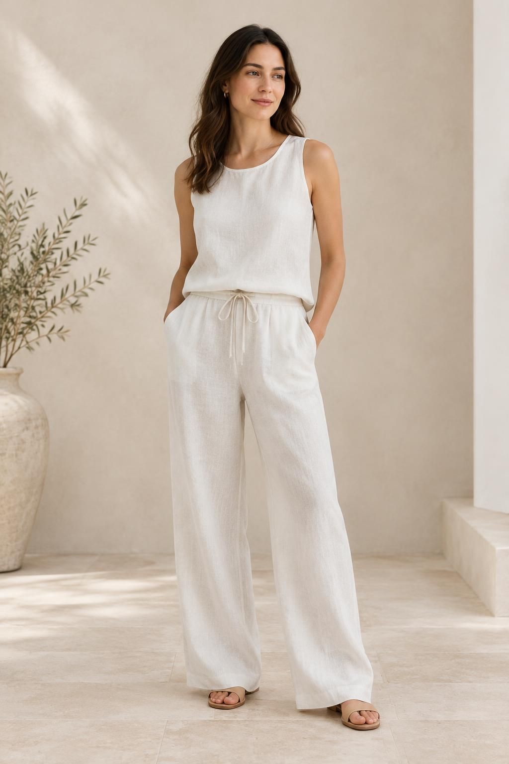 The trousers inspiration using MADERA - 100% linen fabric fabric
