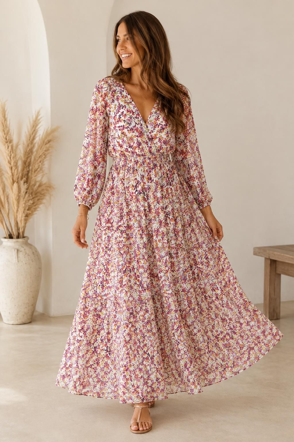 The dress inspiration using Floral polyester voile with lurex fabric