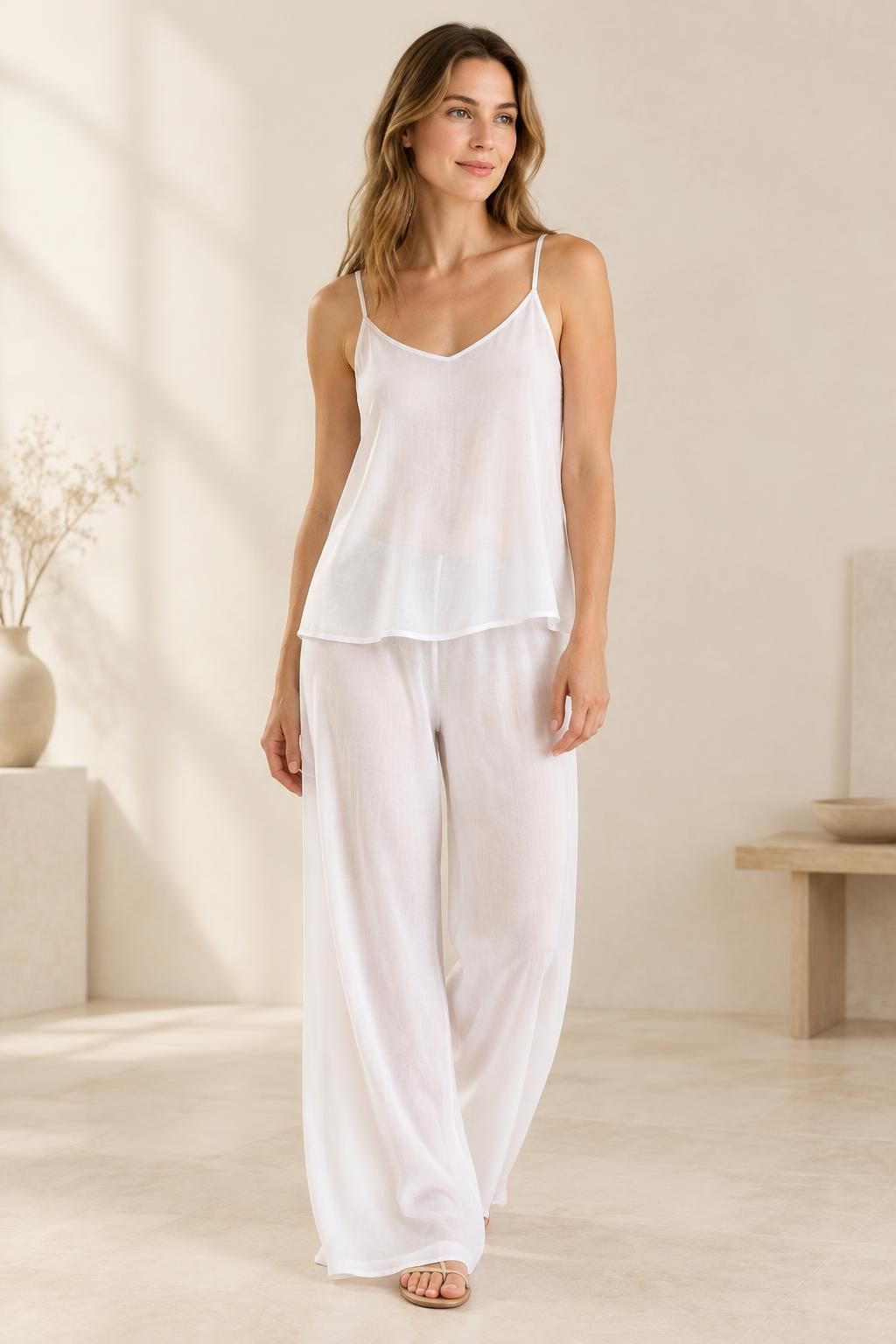 Inspiration Le top avec le tissu Voile satin polyester fluide - Nuances de blanc