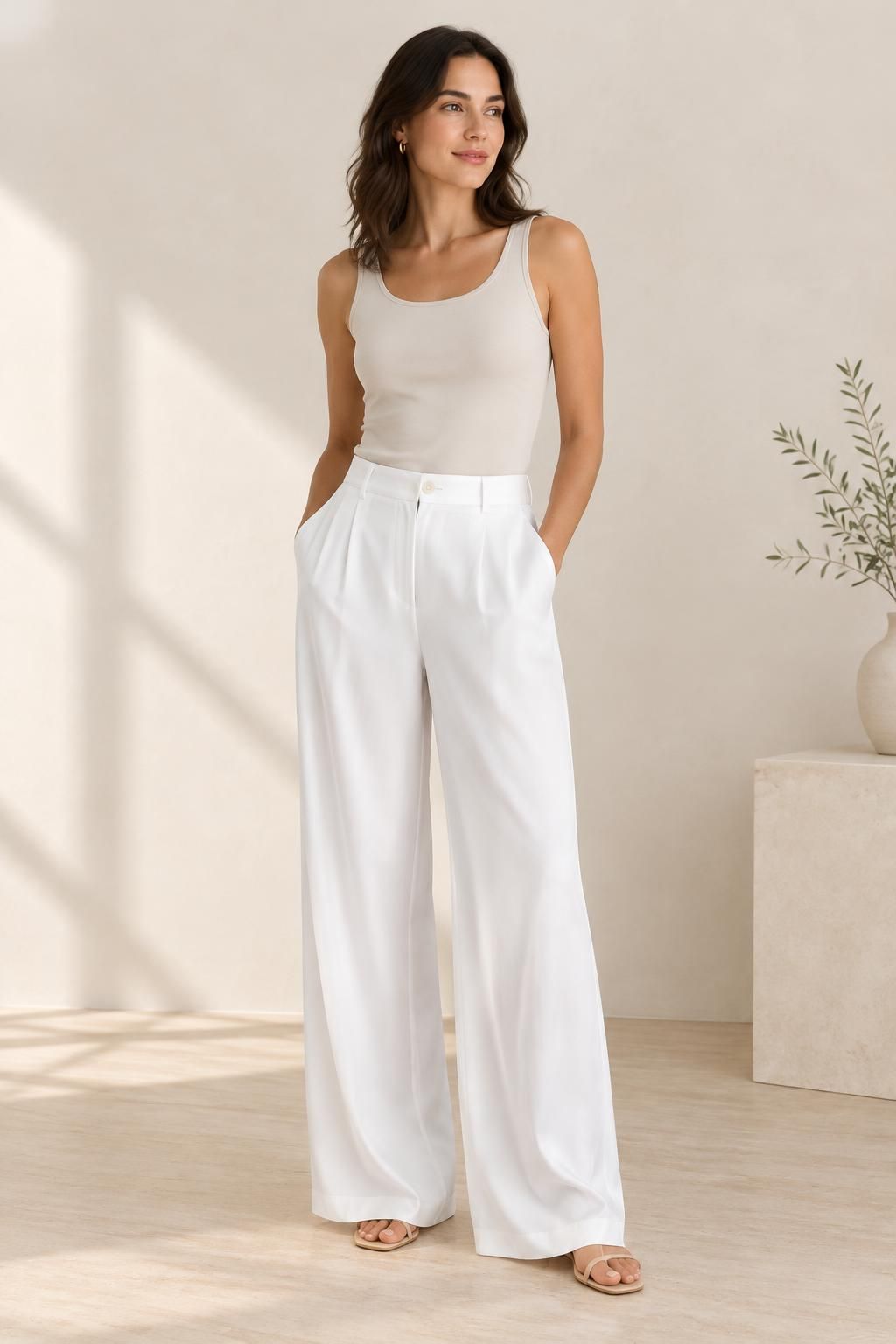 Inspiration Le pantalon avec le tissu CYRA - Satin de coton léger