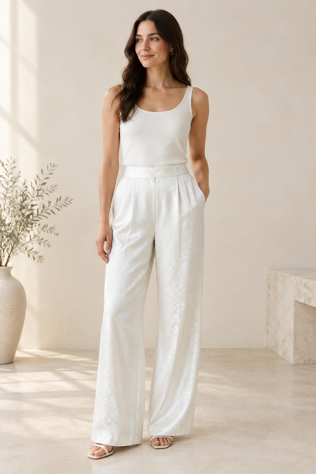 Inspiration Le pantalon avec le tissu MOON - Jacquard de viscose satiné