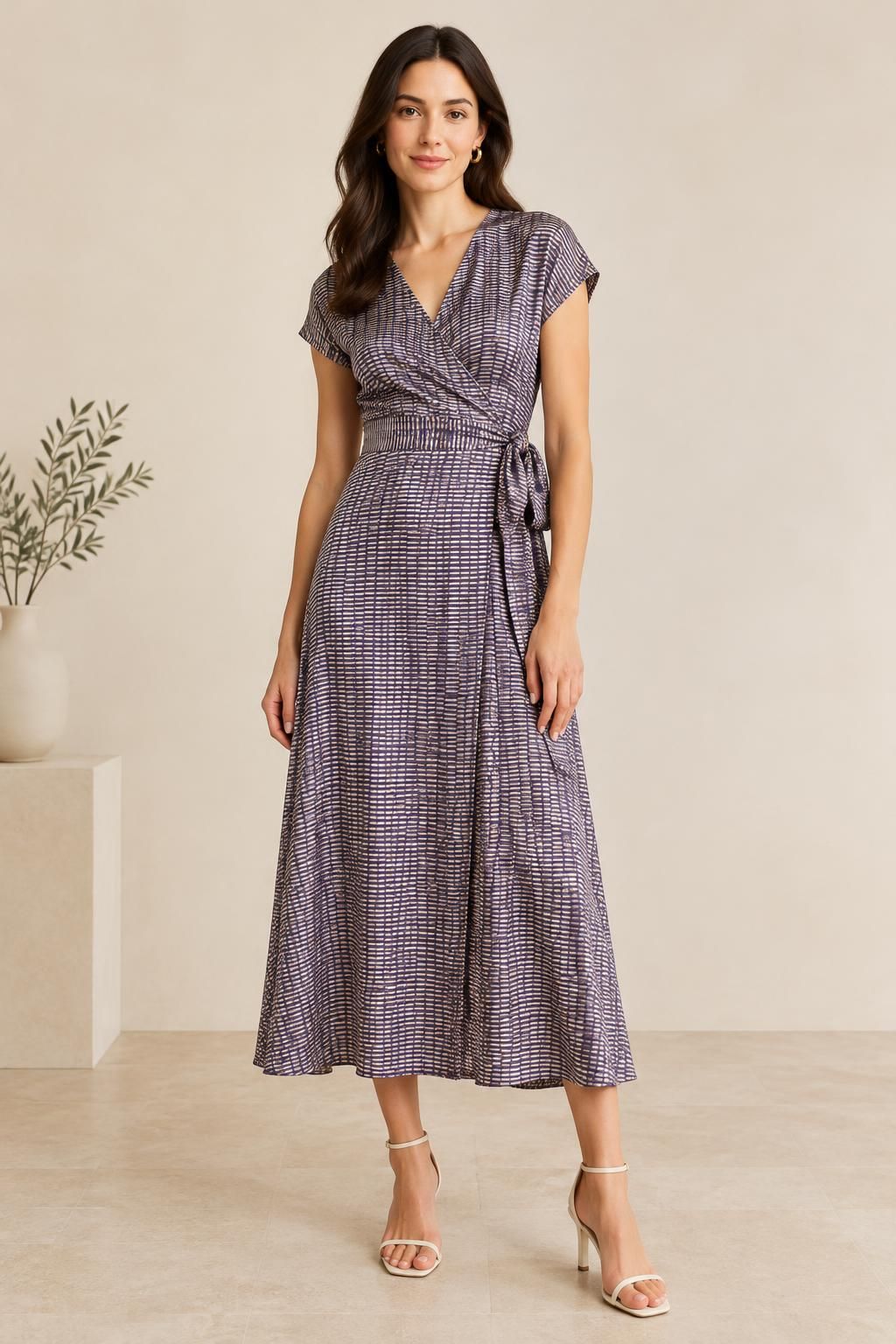 Inspiration La robe avec le tissu Satin de viscose, motif graphique multicolore