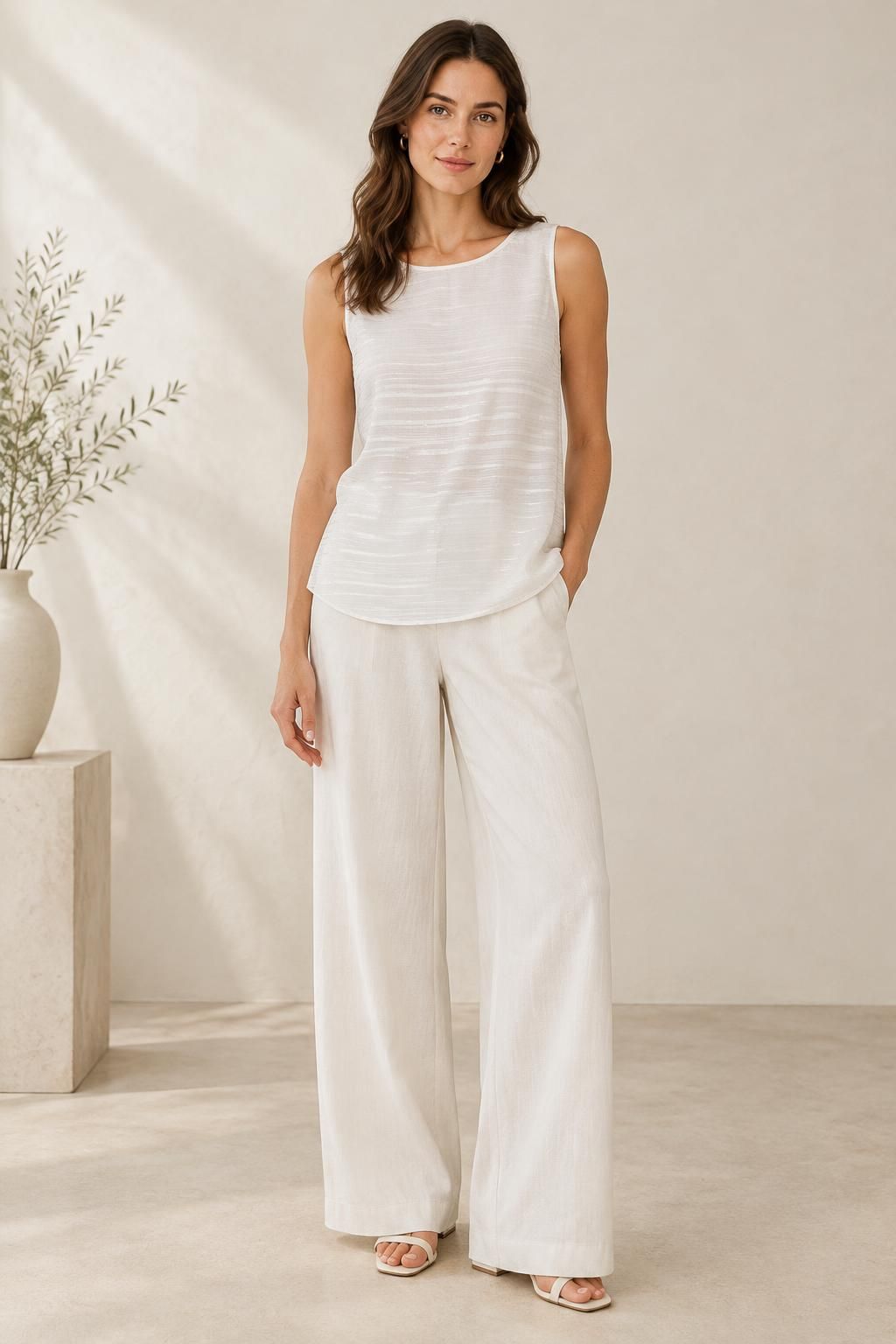 Inspiration Le top avec le tissu GARAEEL - Voile crêpe de viscose à rayures satinées et à fils lurex argentés