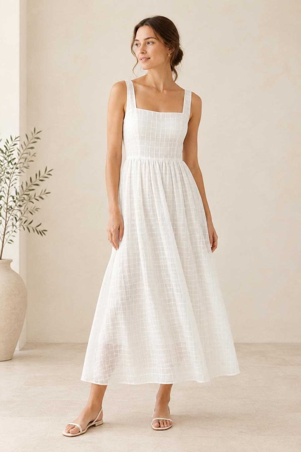 Inspiration La robe avec le tissu VIREL - Batiste de coton à carreaux texturée