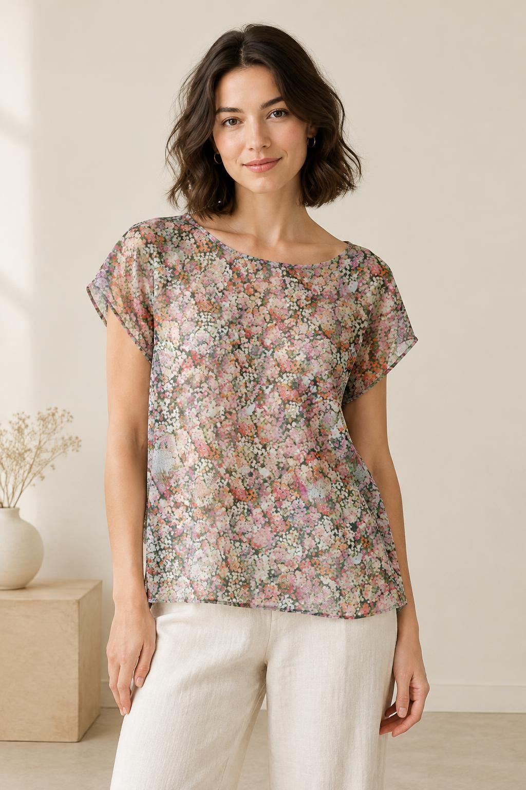 Inspiración Lo más destacado con el tejido Voile de algodón, estampado floral abstracto multicolor