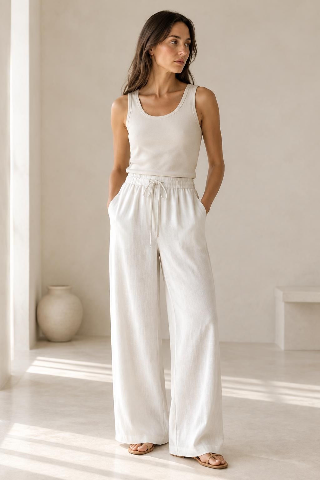 Inspiration Le pantalon avec le tissu NOMADE - Crêpe de viscose à l’aspect lin