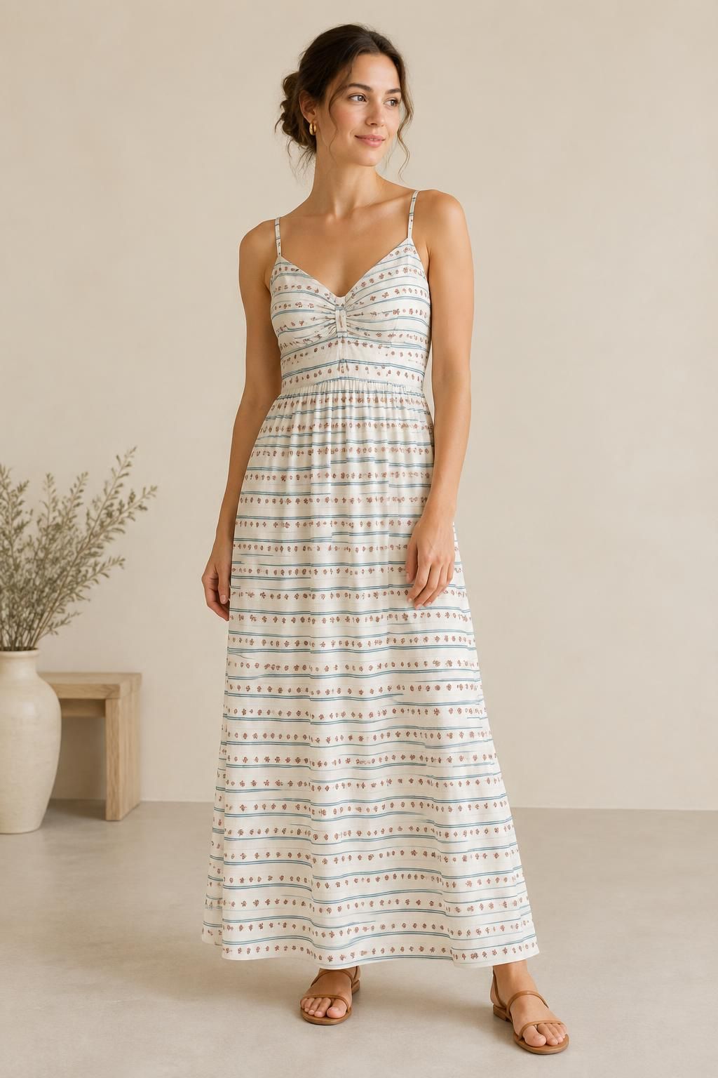 Inspiration La robe avec le tissu Viscose dessin romantique à rayures fleuries