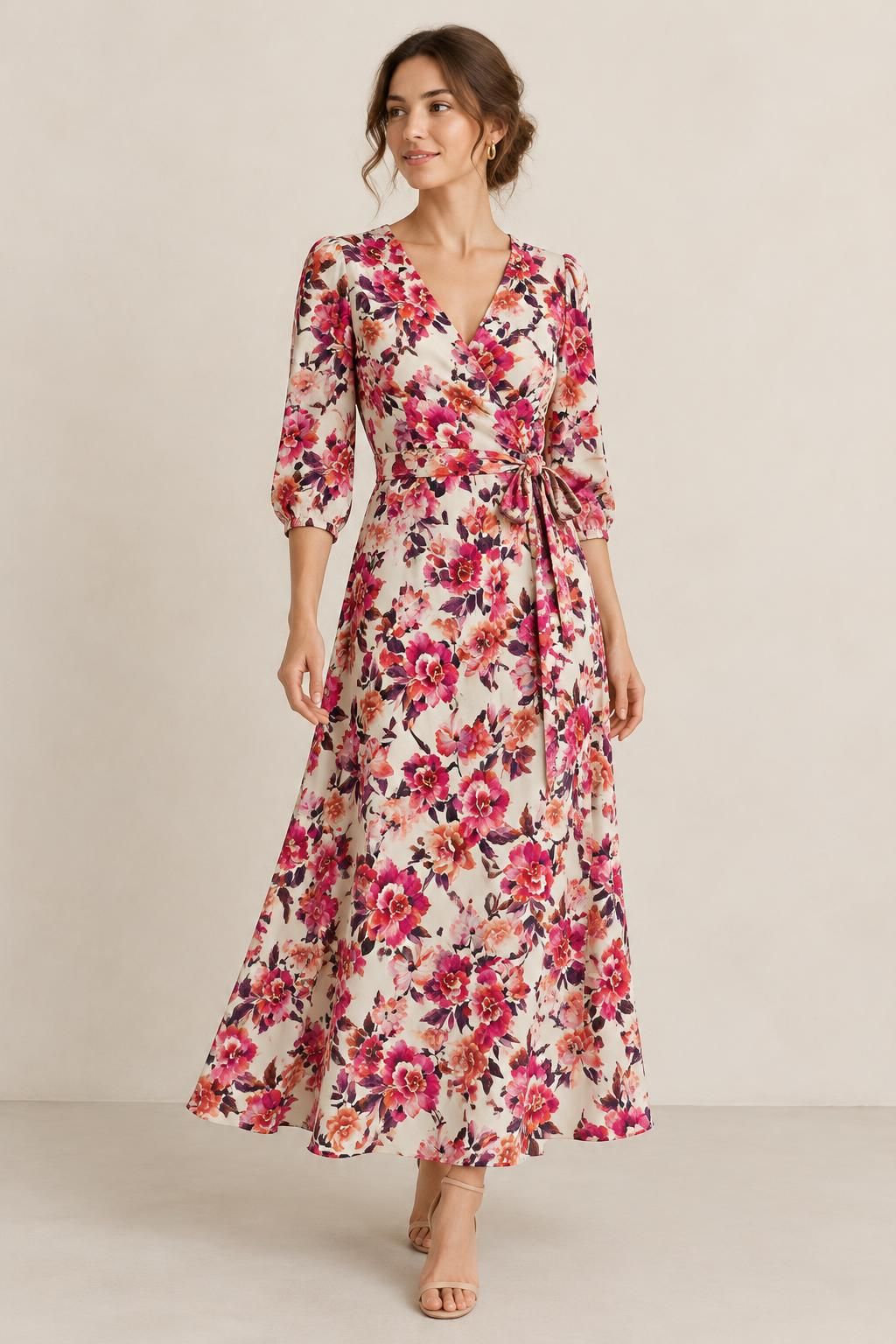 Inspiration La robe avec le tissu Crêpe de polyester, motif fleuri romantique