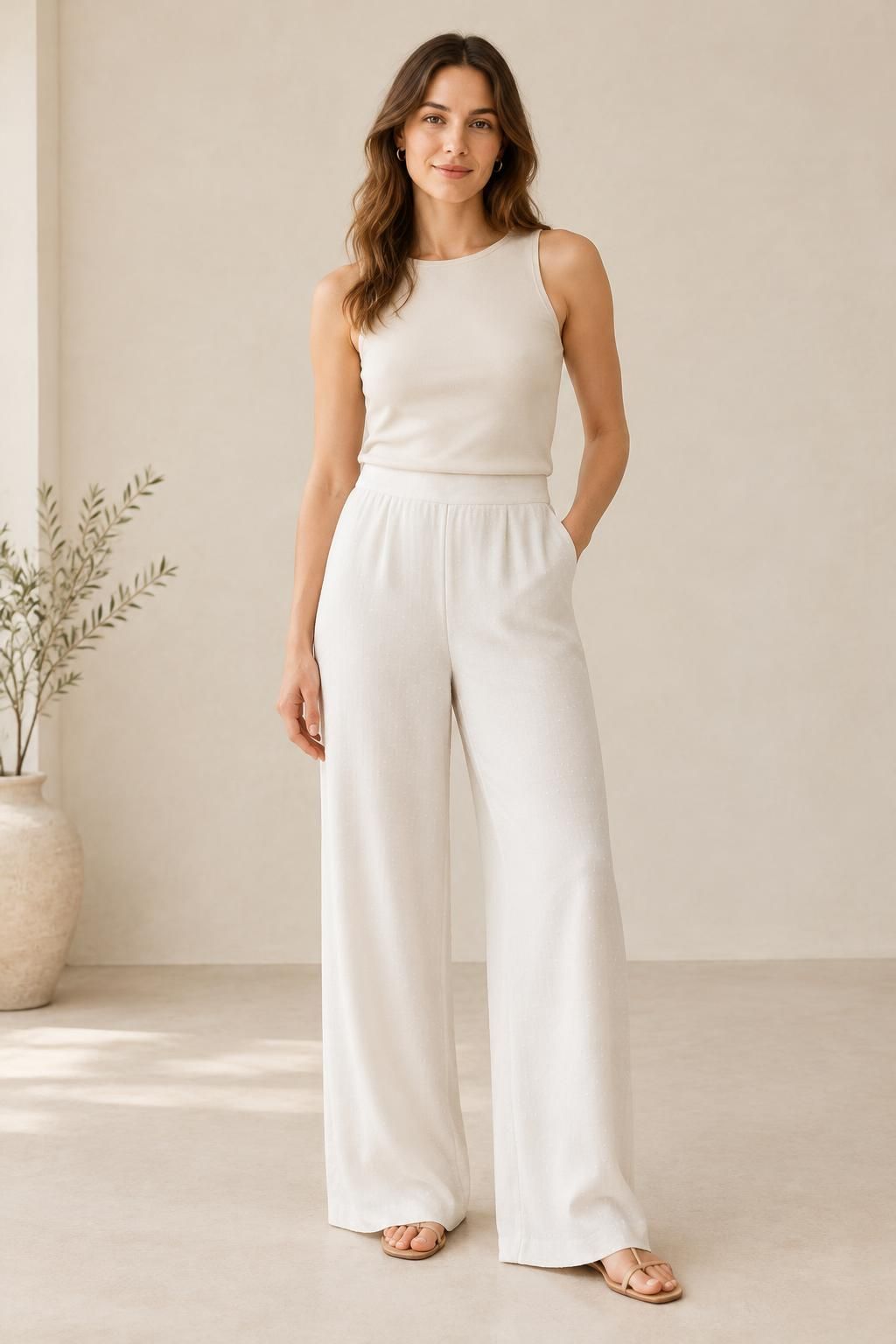 Inspiration Le pantalon avec le tissu SNOW - Crêpe marocain de viscose damassé