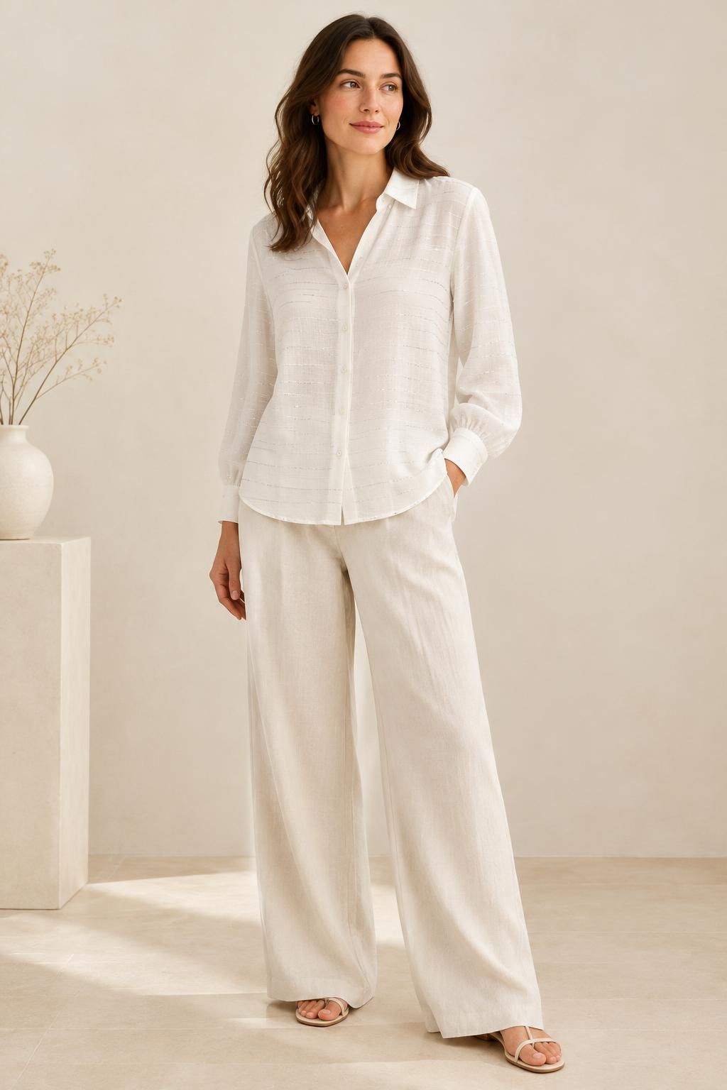 The blouse inspiration using SILVA - Silva - Gaze of viscose with horizontal silver lurex threads fabric
