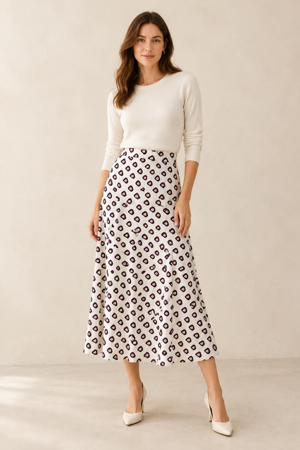 Inspiration La jupe avec le tissu Crêpe de polyester, motif cachemire romantique