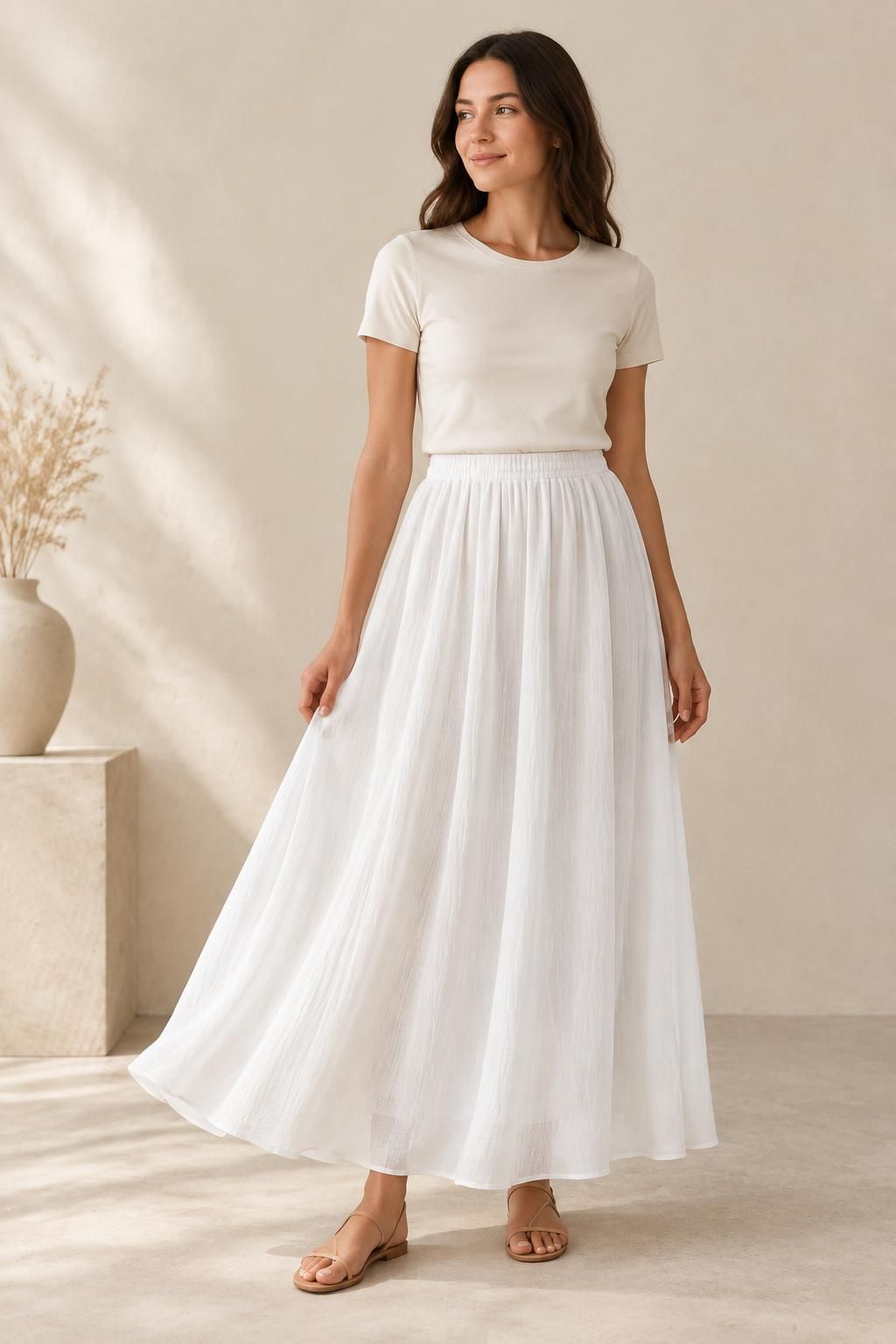 Inspiration La jupe avec le tissu PERLE - Gaze de coton douce et aérienne