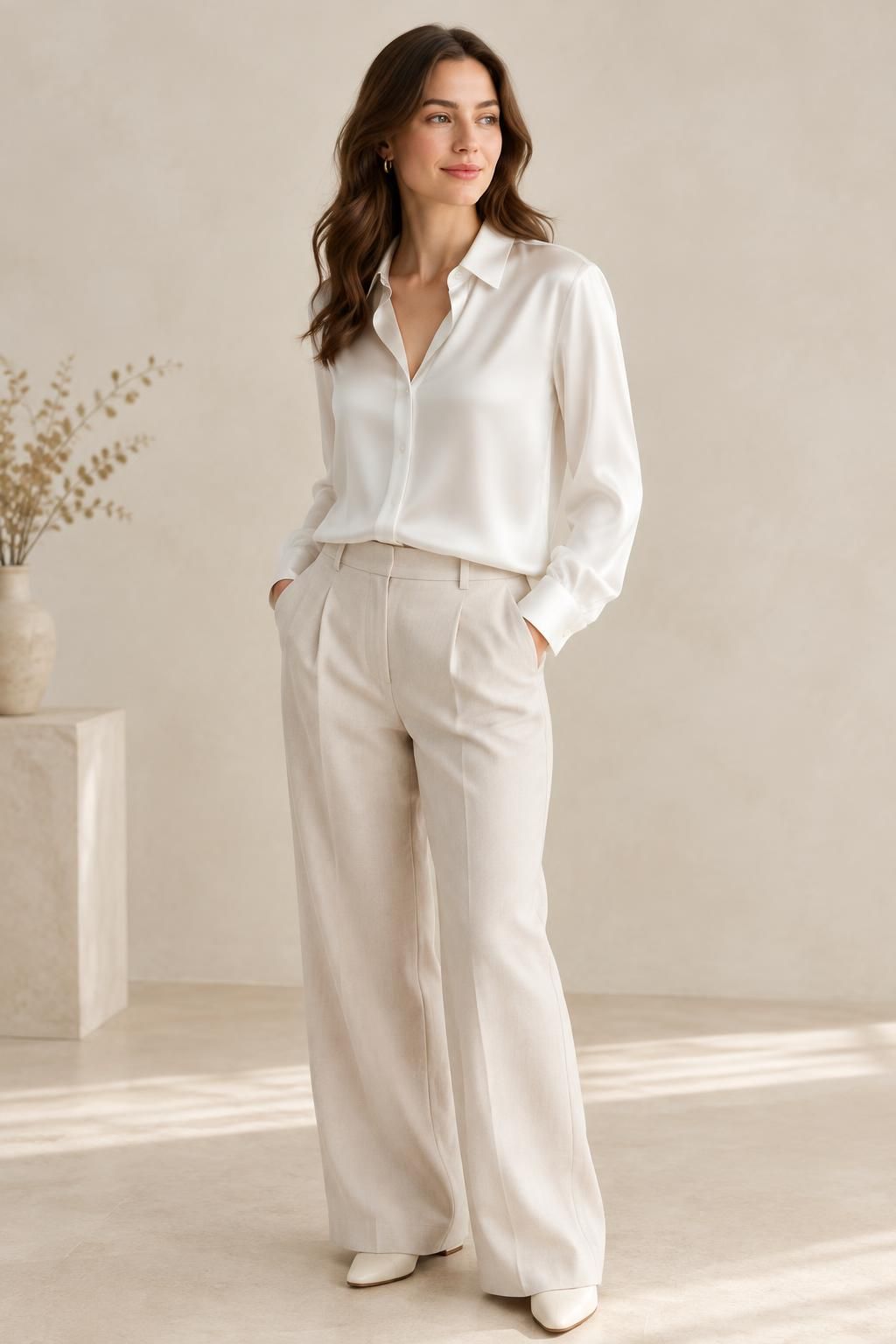The blouse inspiration using SELENE - Solid Viscose Satin with Fine Grain fabric