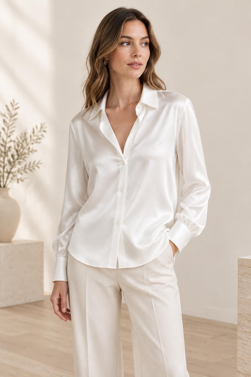 Inspiration La blouse avec le tissu ELEN - Satin de viscose lourd