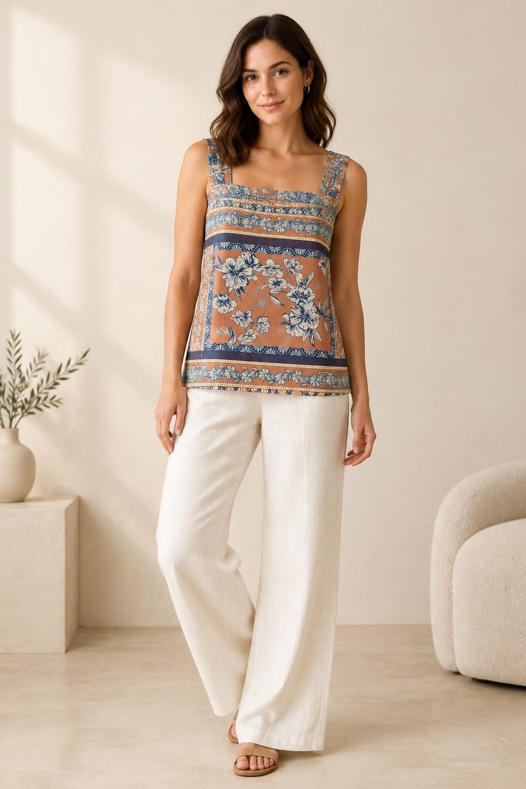 The top inspiration using Polyester satin chiffon, multicoloured geometric floral print fabric