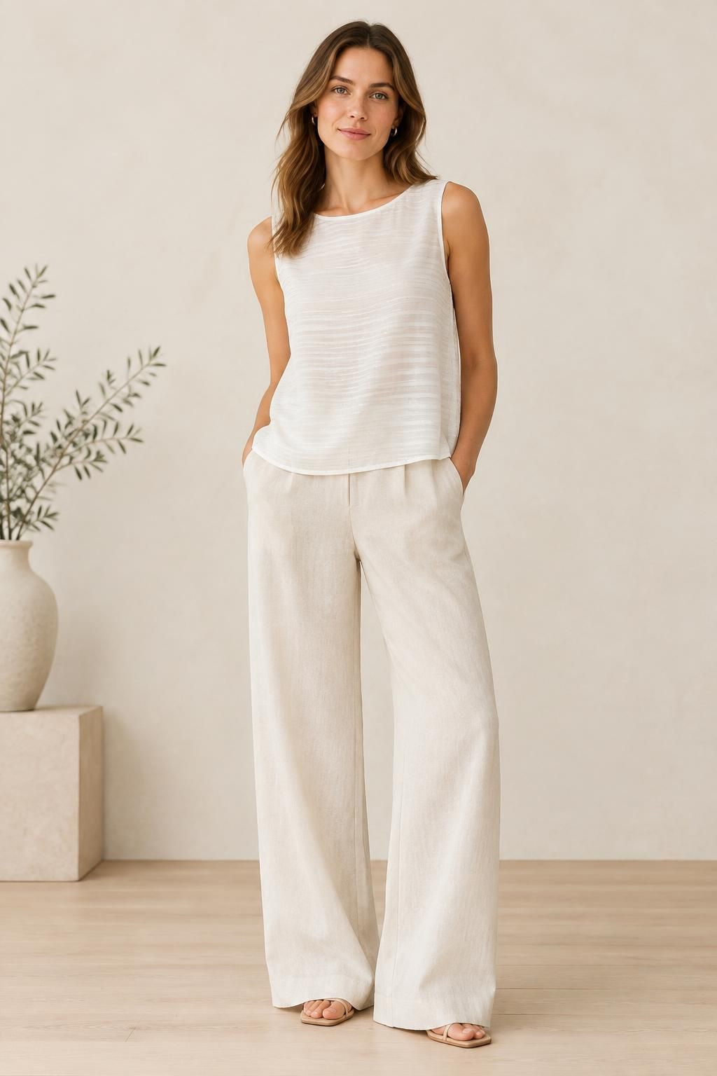 Inspiration Le top avec le tissu GARAEEL - Voile crêpe de viscose à rayures satinées et à fils lurex argentés