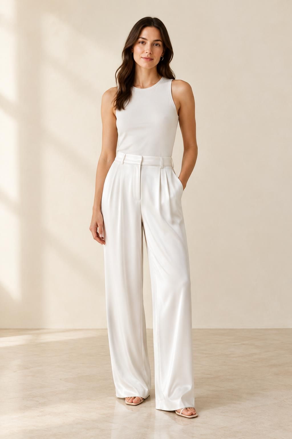 The trousers inspiration using SELENE - Solid Viscose Satin with Fine Grain fabric