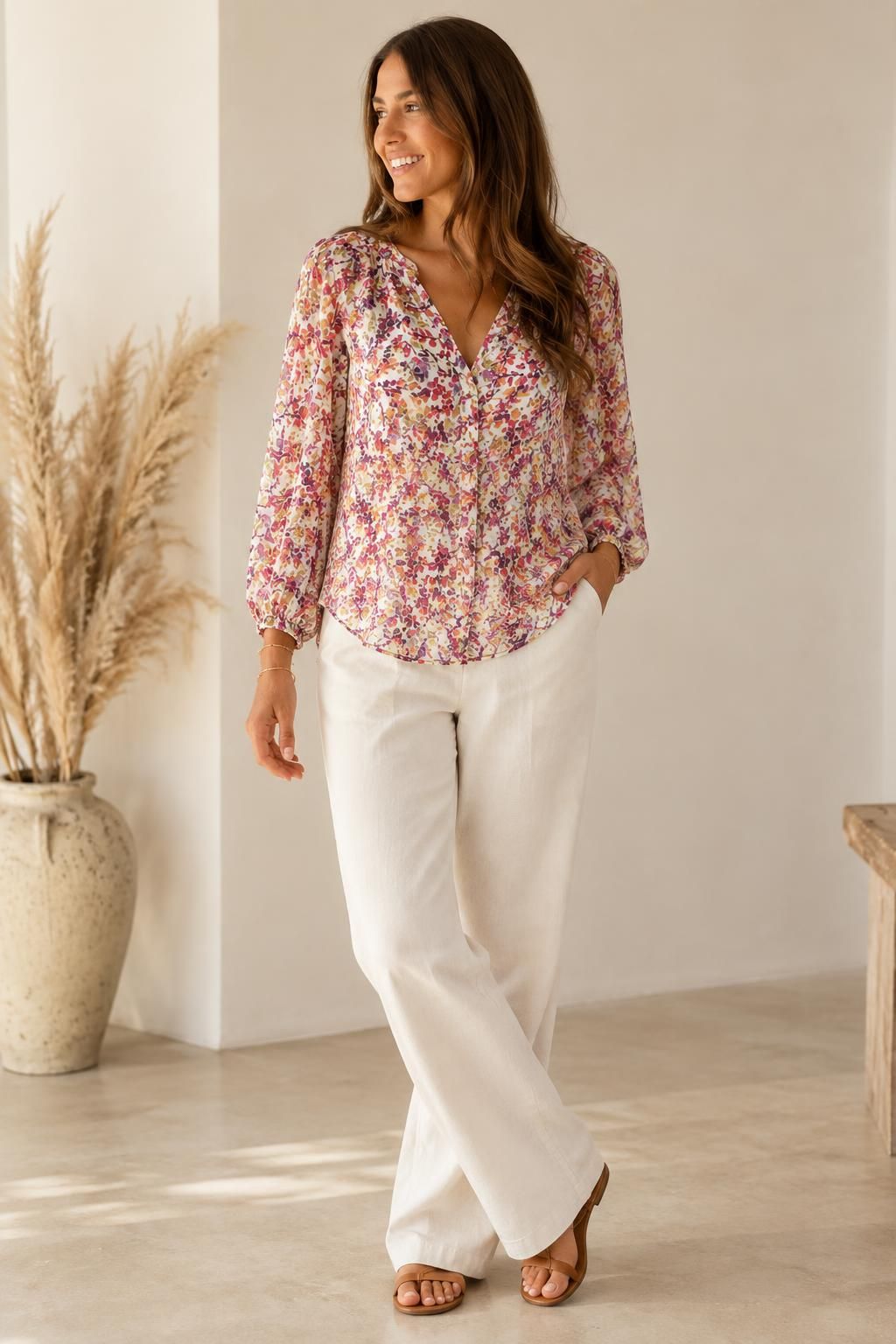The top inspiration using Floral polyester voile with lurex fabric