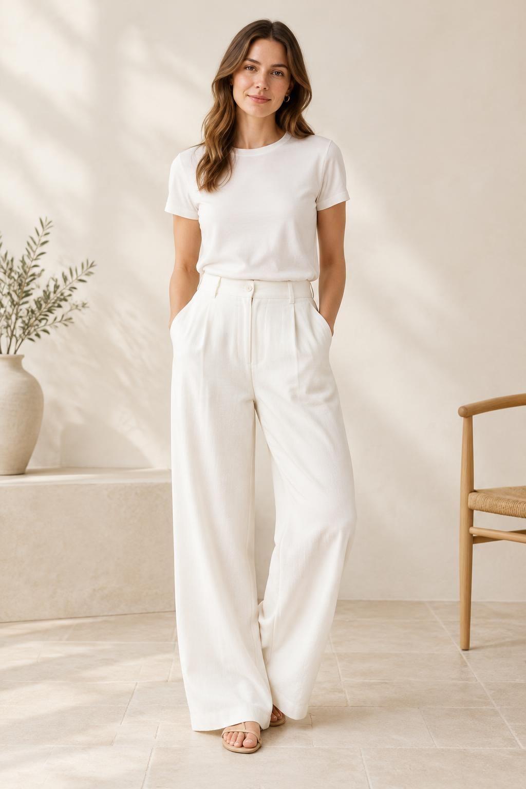 Inspiration Le pantalon avec le tissu IVORY - Sergé de Tencel Lyocell uni - Nuances de blanc