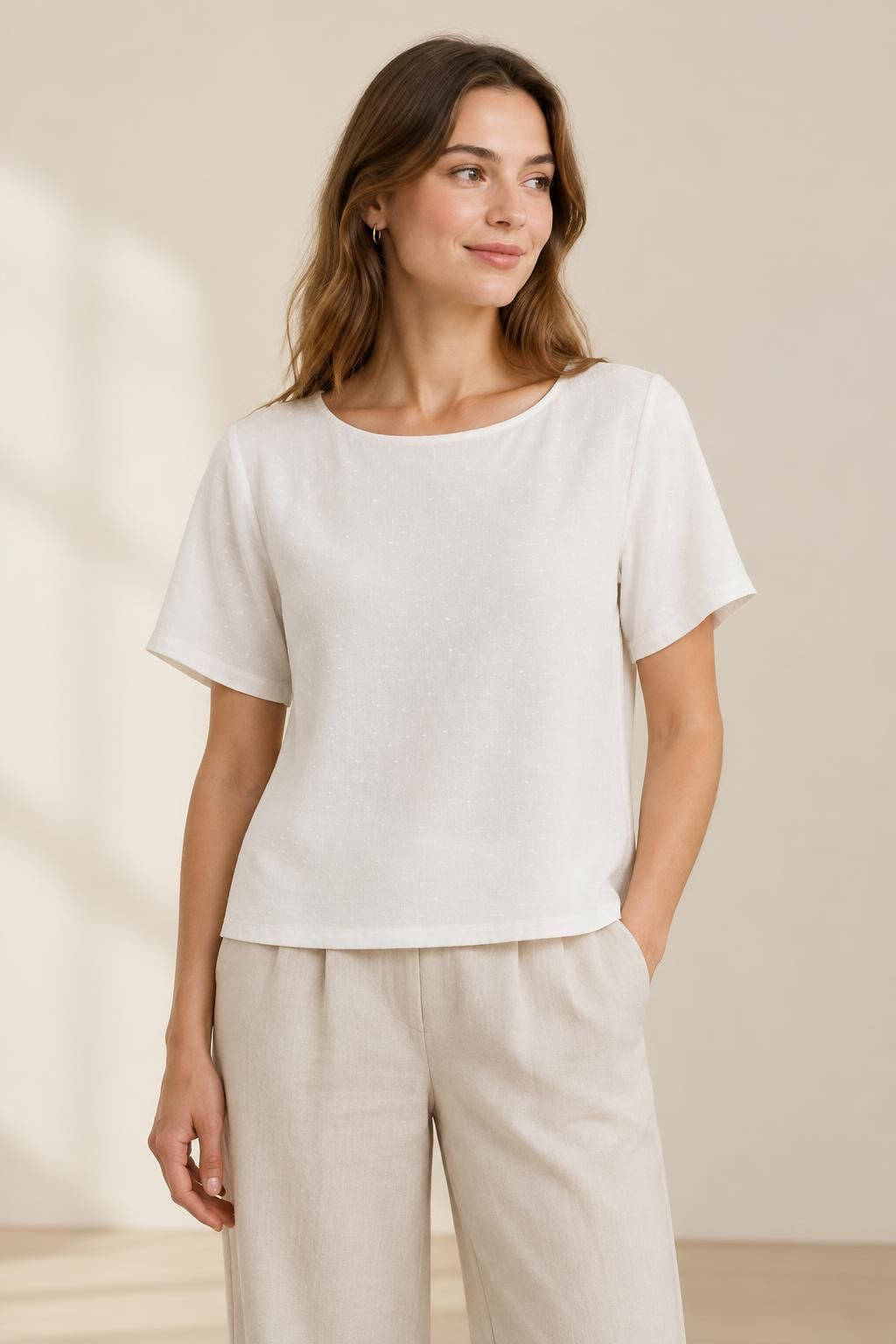 Inspiration Le top avec le tissu SNOW - Crêpe marocain de viscose damassé