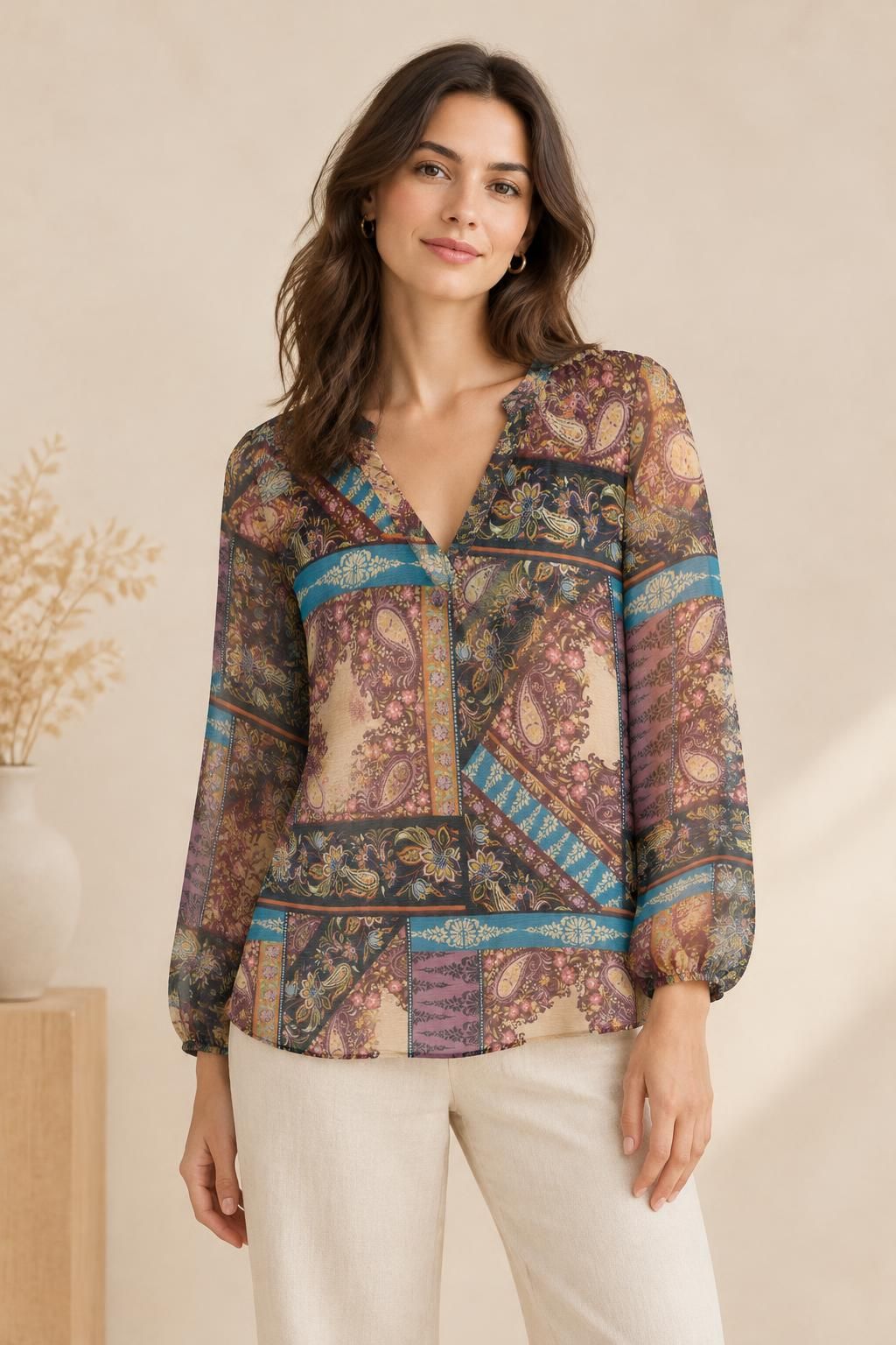 Ispirazione Il top con il tessuto Voile - tessuto in voile di viscosa, patchwork floreale e cachemire bohémien