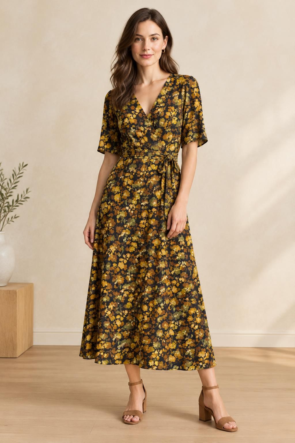 Inspiración El vestido con el tejido Crêpe de viscose pesado, estampado floral retro multicolor