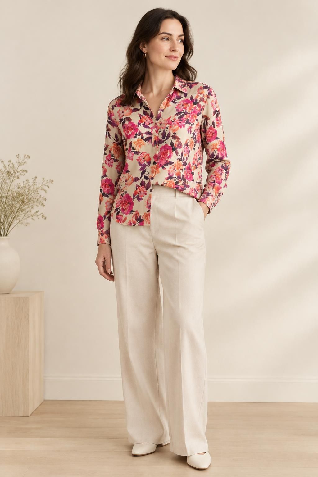 Inspiration La blouse avec le tissu Crêpe de polyester, motif fleuri romantique