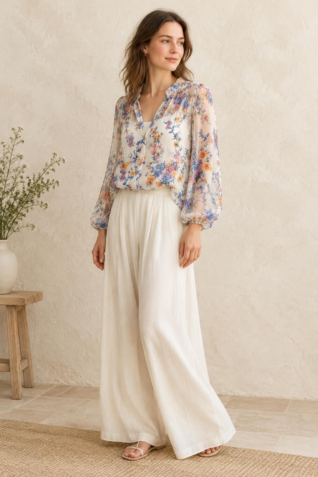 Inspiration La blouse avec le tissu Voile de coton, motif fleuri romantique multicolore