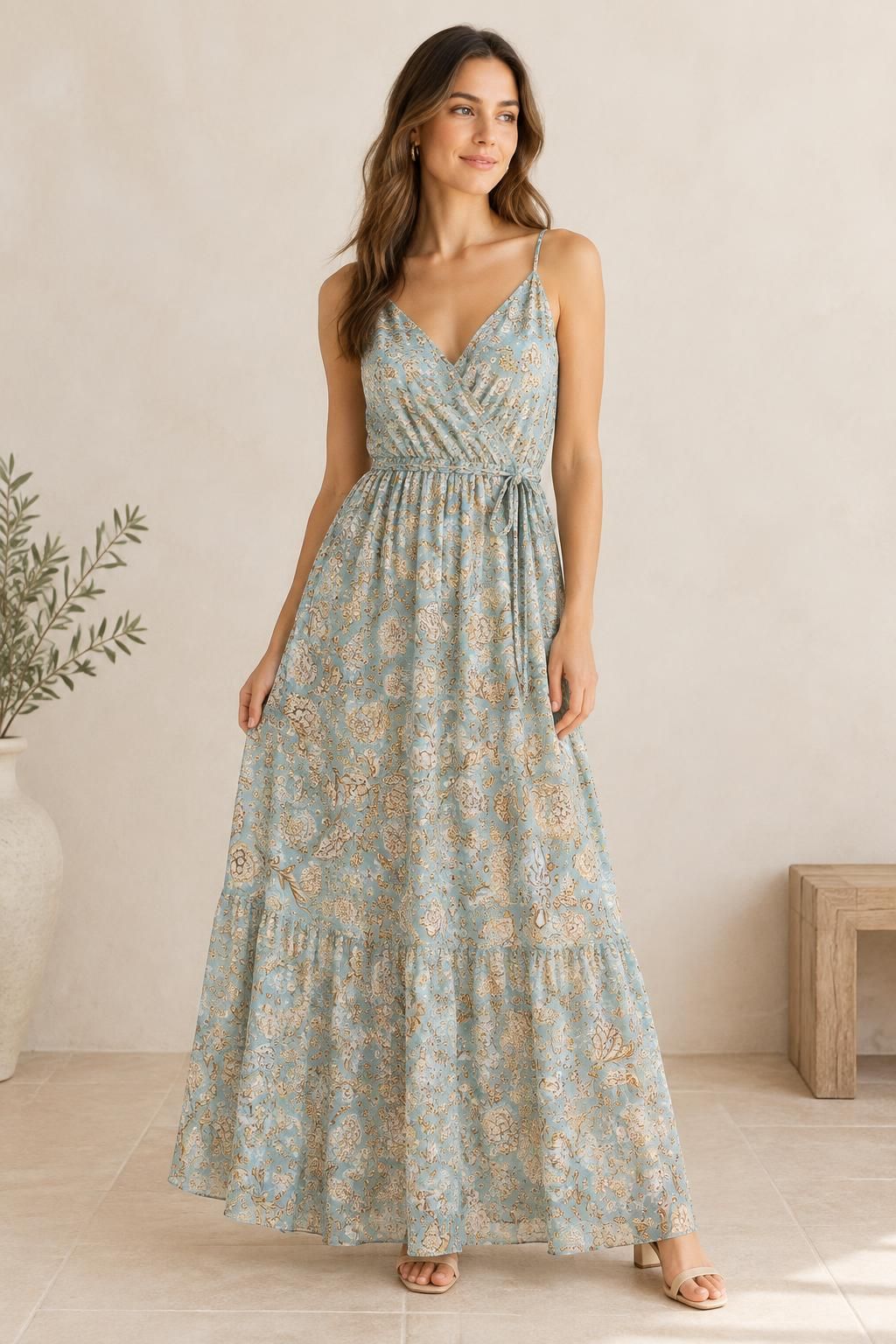 Inspiration La robe avec le tissu Voile de polyester, motif fleuri bohème
