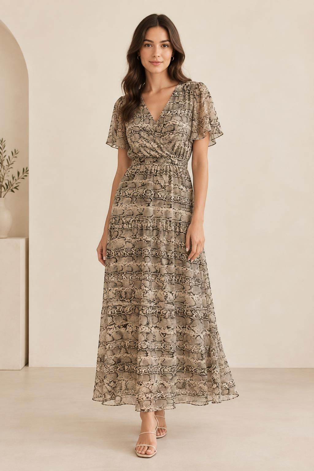 Inspiration La robe avec le tissu Mousseline de polyester, motif animalier et fleuri
