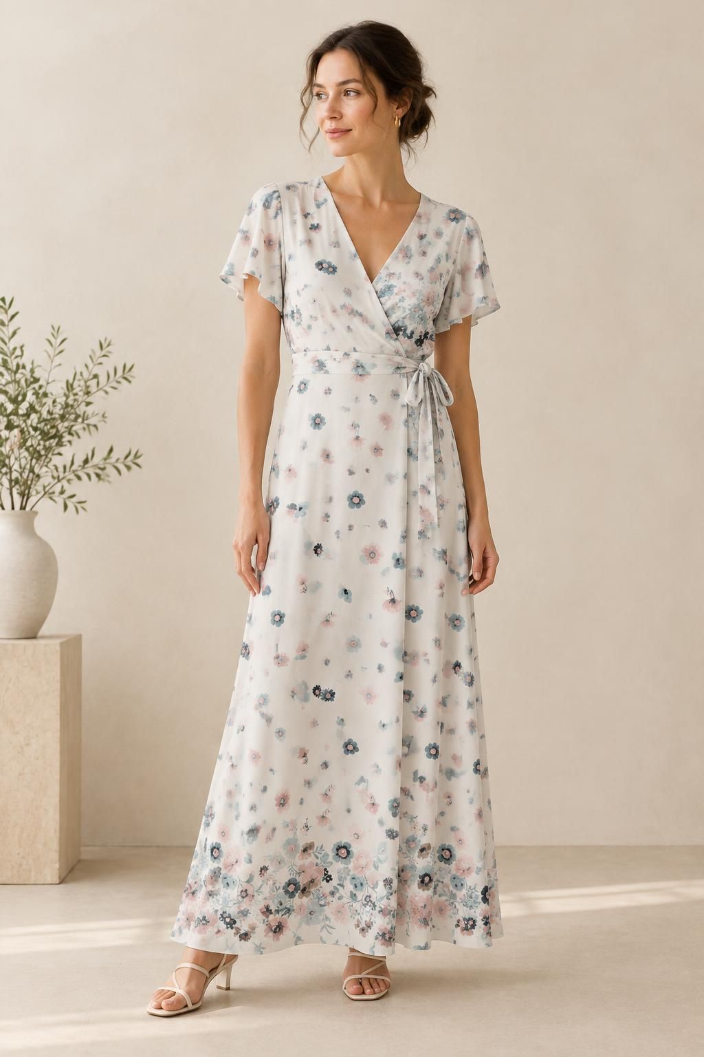 Inspiration La robe avec le tissu Javanaise de viscose, motif fleuri à embase rose et bleue