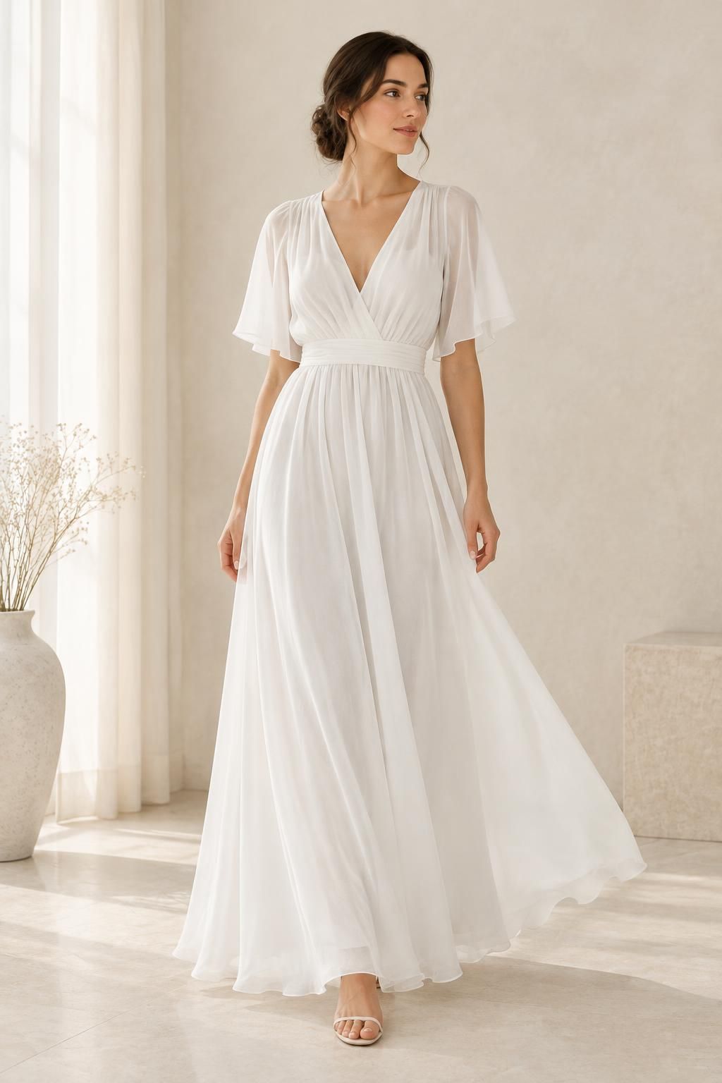 Inspiración El vestido con el tejido NUAGE - Tela de algodón fina de tejido regular
