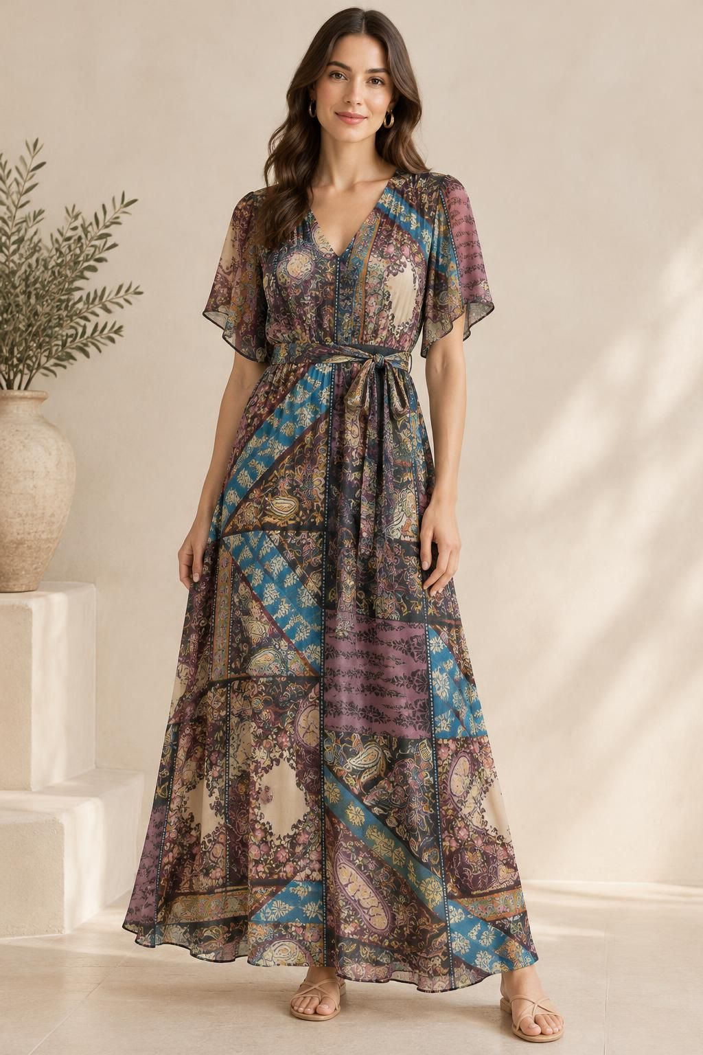 Ispirazione L’abito con il tessuto Voile - tessuto in voile di viscosa, patchwork floreale e cachemire bohémien