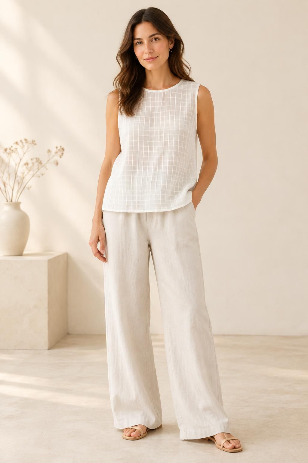 Inspiration Le top avec le tissu VIREL - Batiste de coton à carreaux texturée