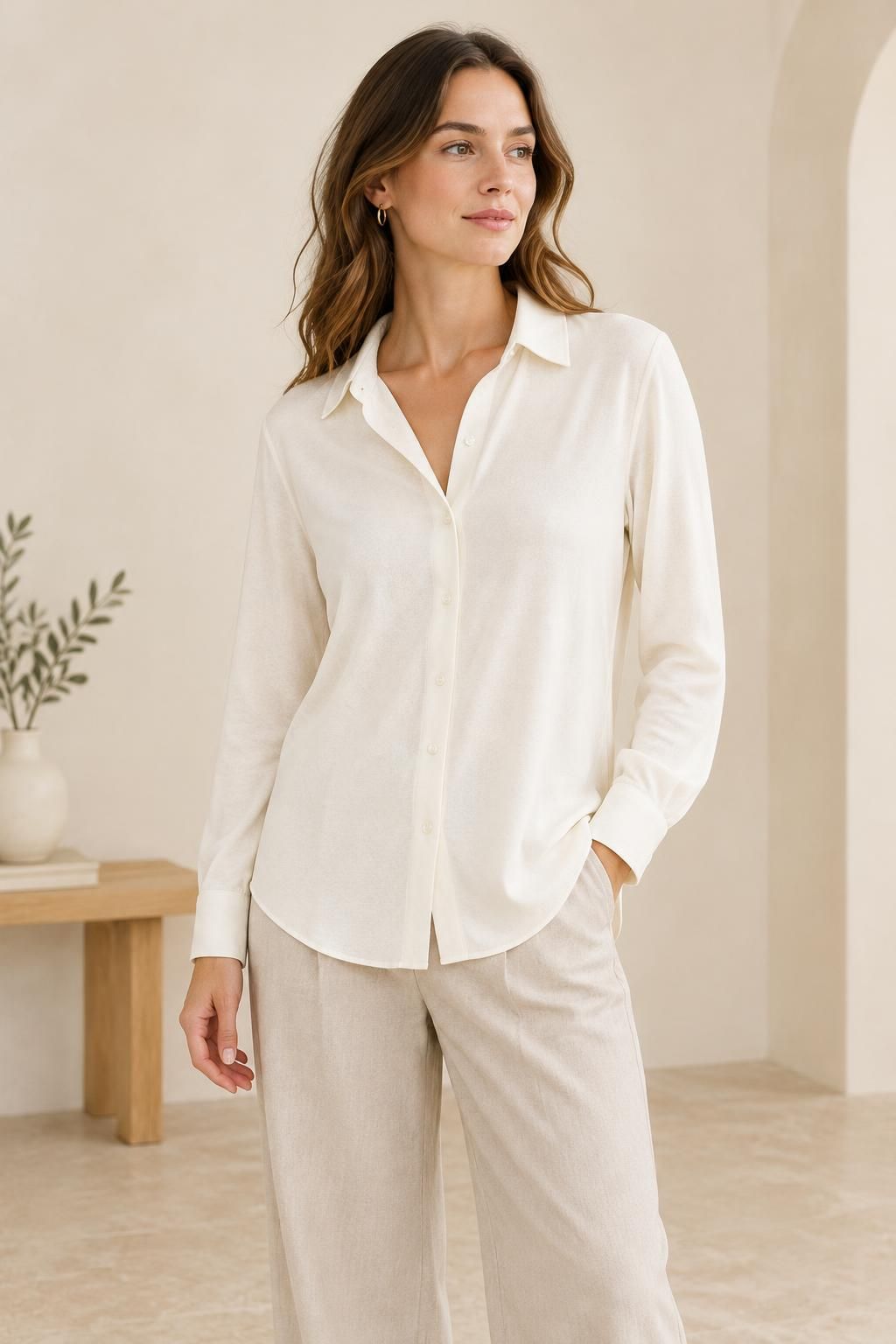 Inspiration La blouse avec le tissu ORIANE - Jersey de viscose texturé