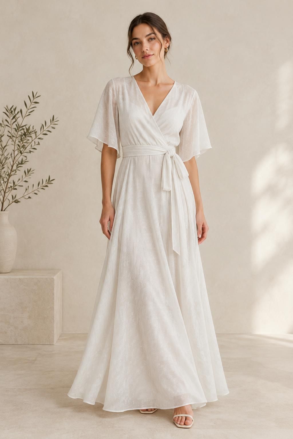 Inspiration La robe avec le tissu NICOLE - Gaze jacquard de viscose à motifs abstraits