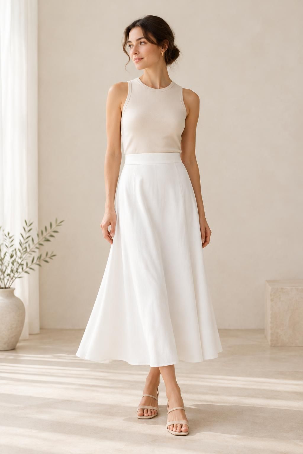 Inspiration La jupe avec le tissu IVORY - Sergé de Tencel Lyocell uni - Nuances de blanc