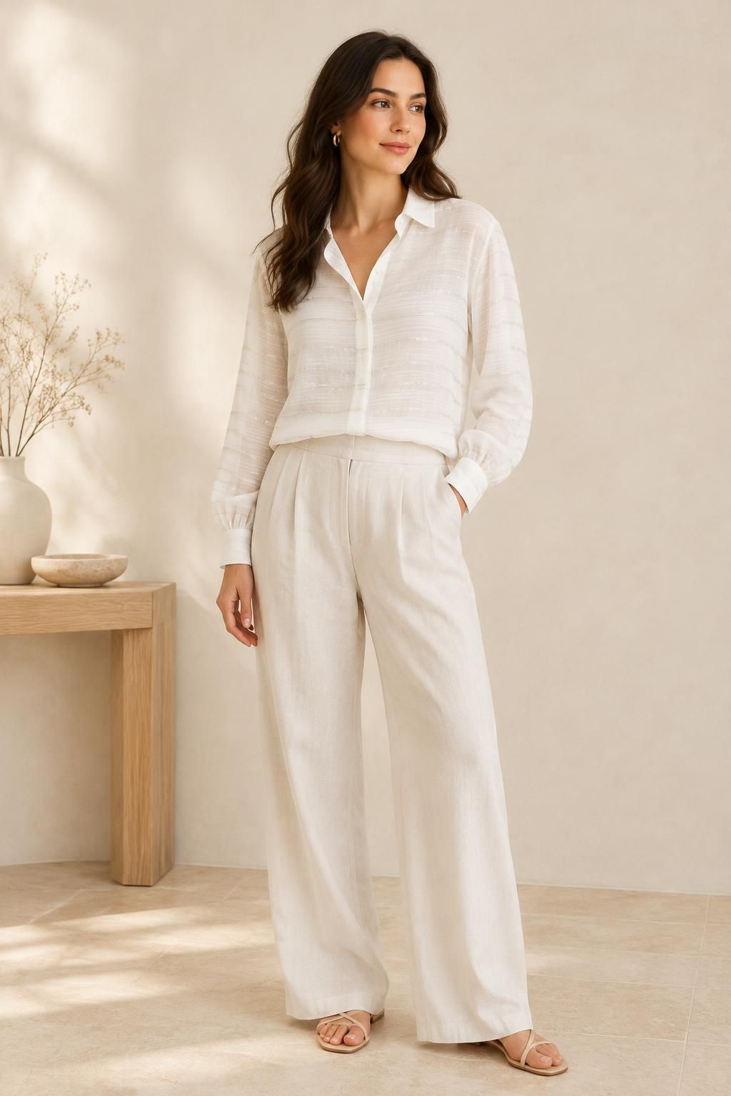 The blouse inspiration using LUREA - Striped satin viscose with lurex fabric